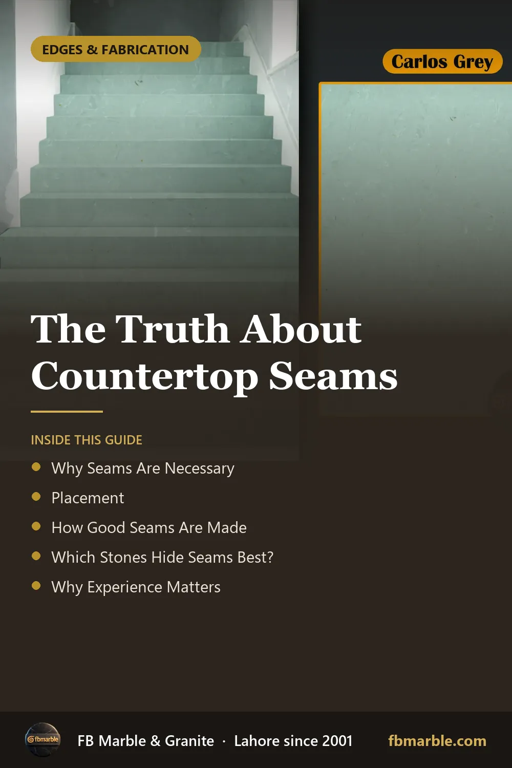 Pinterest graphic: The Truth About Countertop Seams – FB Marble guide