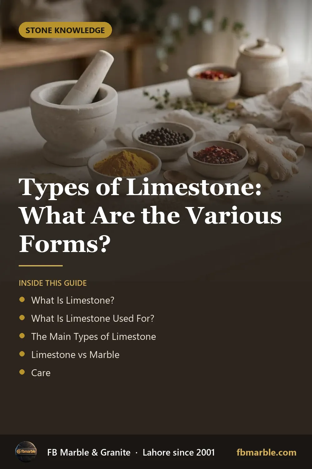 Pinterest graphic: Types of Limestone: What Are the Various Forms? – FB Marble guide