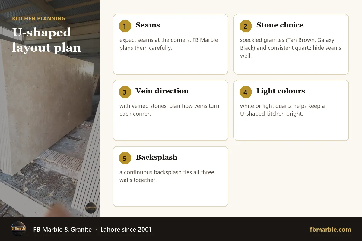 U-shaped layout plan – U-shaped kitchen infographic by FB Marble