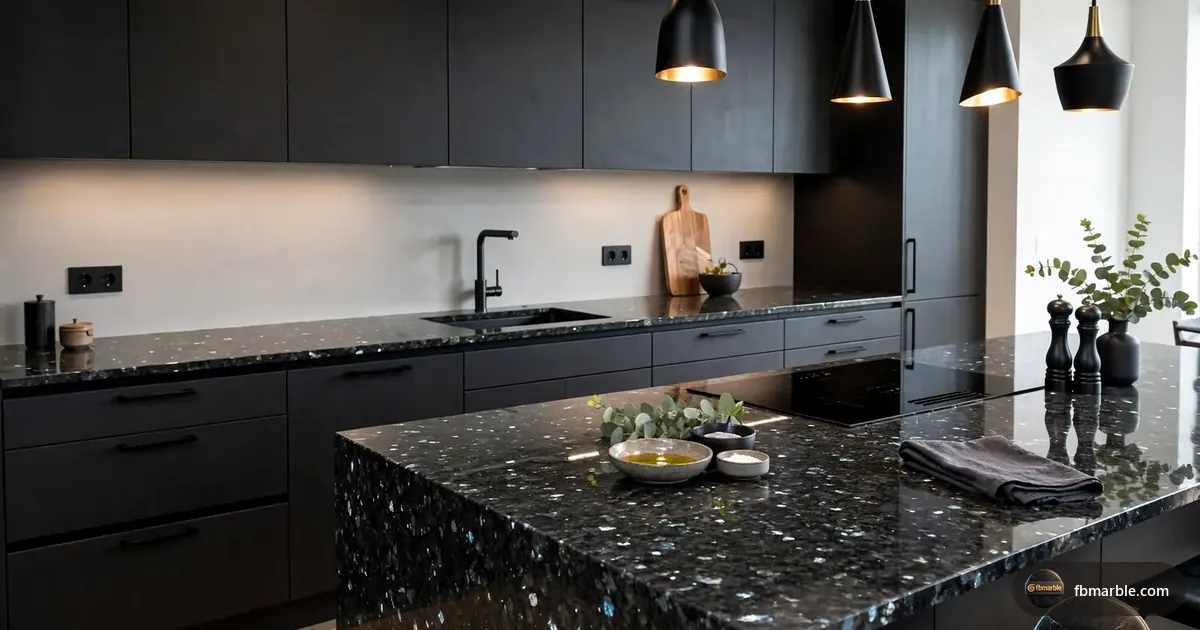 Emerald Pearl Granite slab from FB Marble Lahore, suited to kitchen visualiser screenshot with granite options