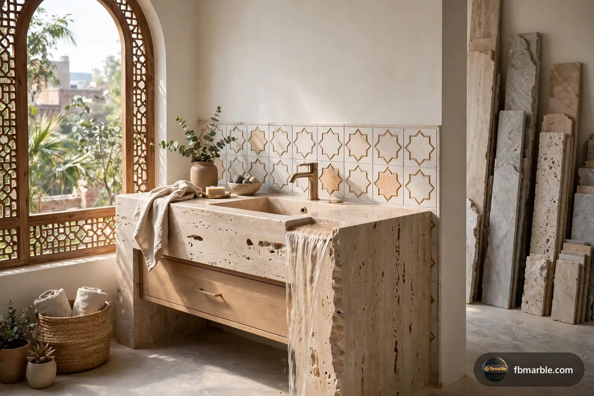 Bathroom vanity in Statuary White quartz
