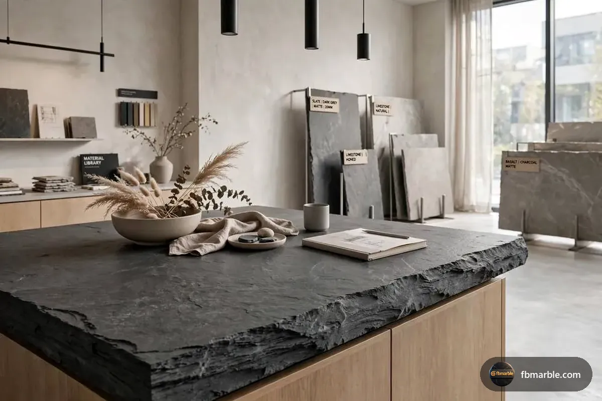 Slate countertop showroom display, Pakistan