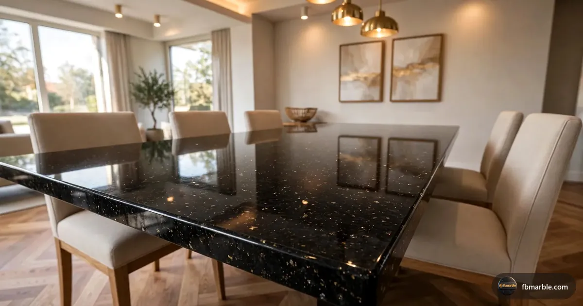 Dining table top in Galaxy Black granite