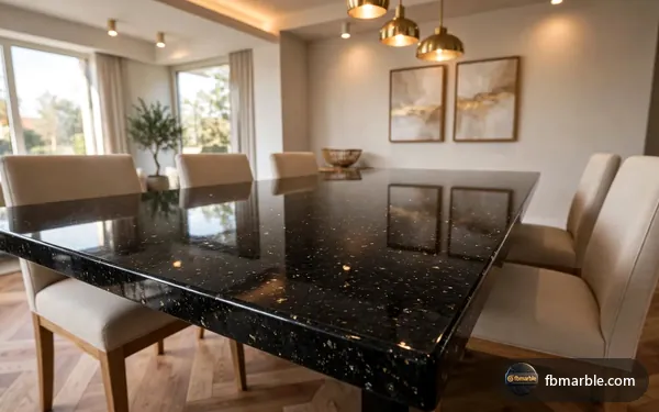 Dining table top in Galaxy Black granite