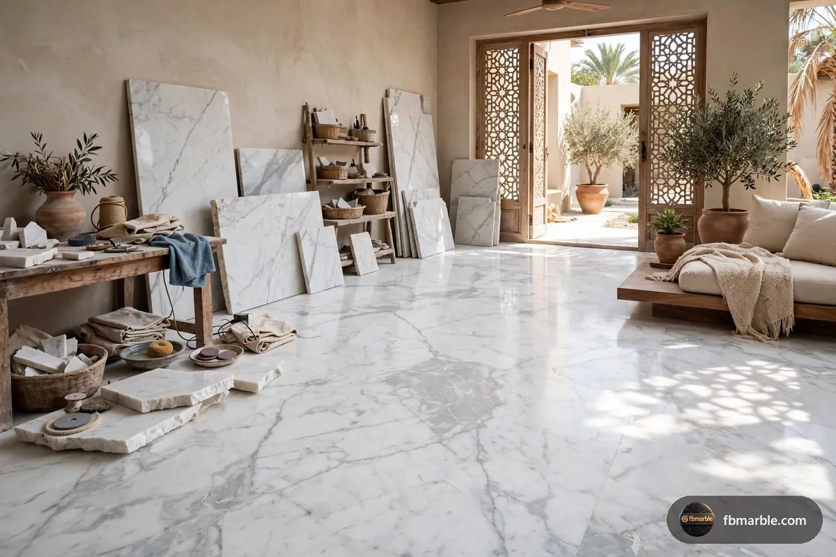 Entrance foyer with a Badal marble floor