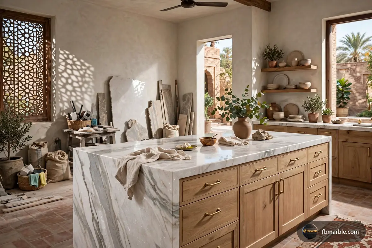 Quartzite countertop with fresh herbs, Pakistan