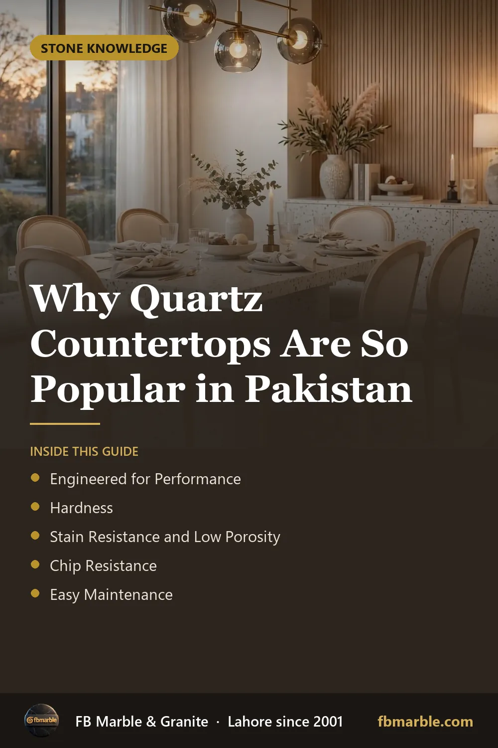 Pinterest graphic: Why Quartz Countertops Are So Popular in Pakistan – FB Marble guide