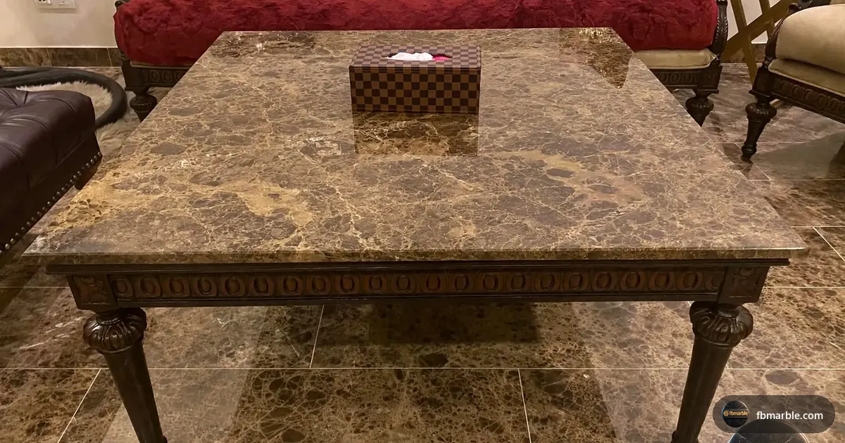 Light Empradore Granite slab from FB Marble Lahore, suited to vinegar bottle crossed out next to granite counter