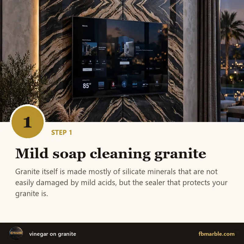 Step 1: Mild soap cleaning granite – vinegar on granite