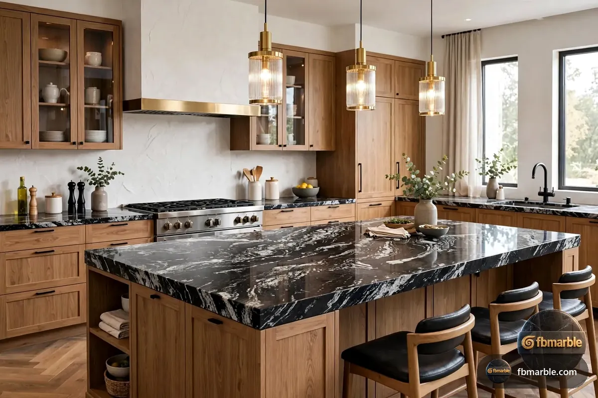 Forest Black Granite slab from FB Marble Lahore, suited to outdoor prep station
