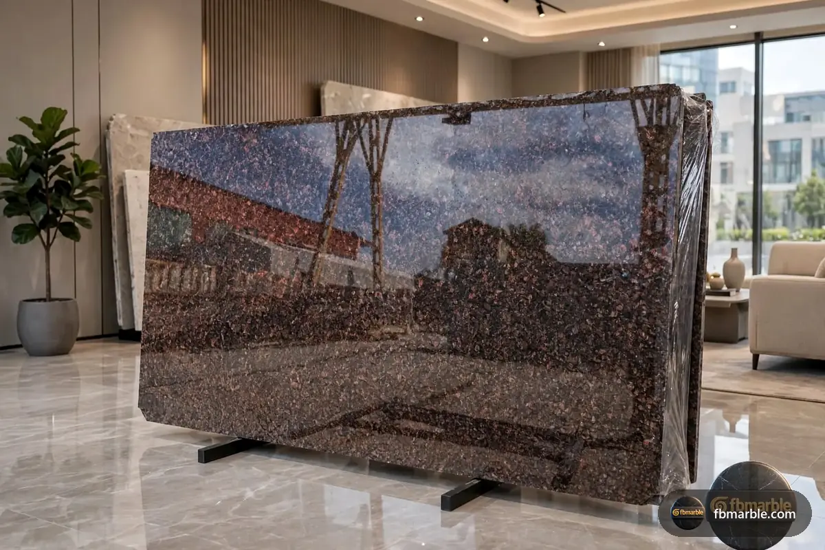 Tan Brown Granite slab from FB Marble Lahore, suited to outdoor sink in granite
