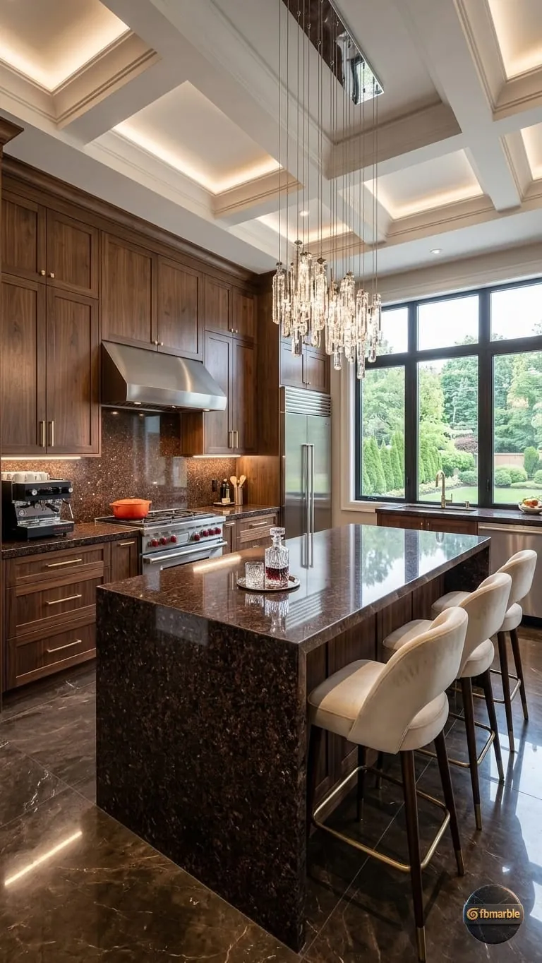 Antique Brown Granite β deep brown granite with bronze and silver metallic specks, 18mm polished slab