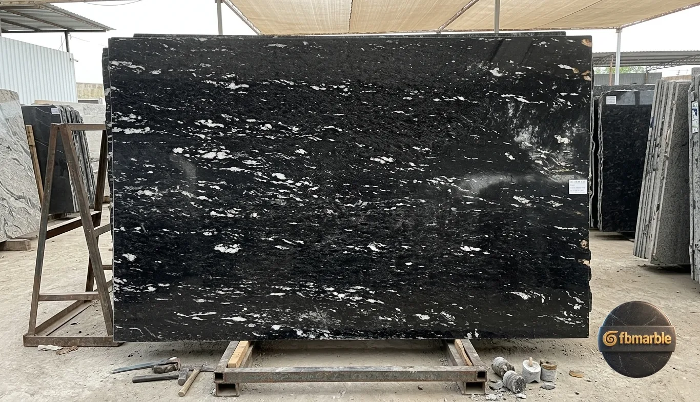 Black Juparana Granite photo 2 β black granite with flowing silver-grey wave bands