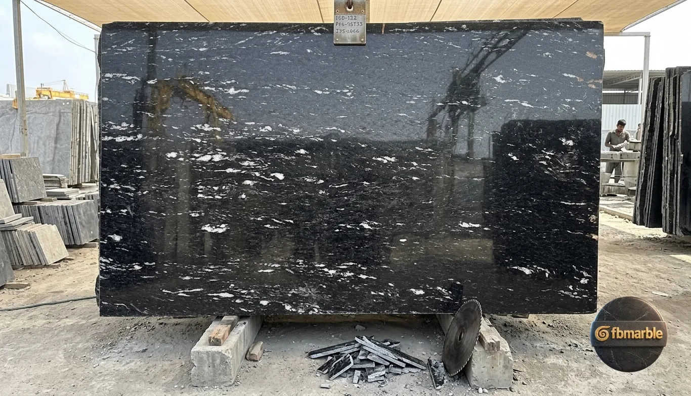 Black Juparana Granite photo 3 β black granite with flowing silver-grey wave bands