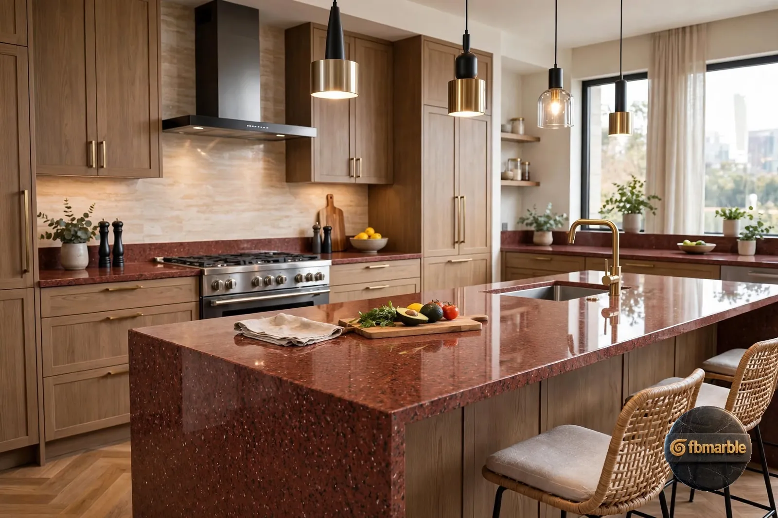 Bou Red Granite photo 4 – vivid red granite with black and white crystal speckle