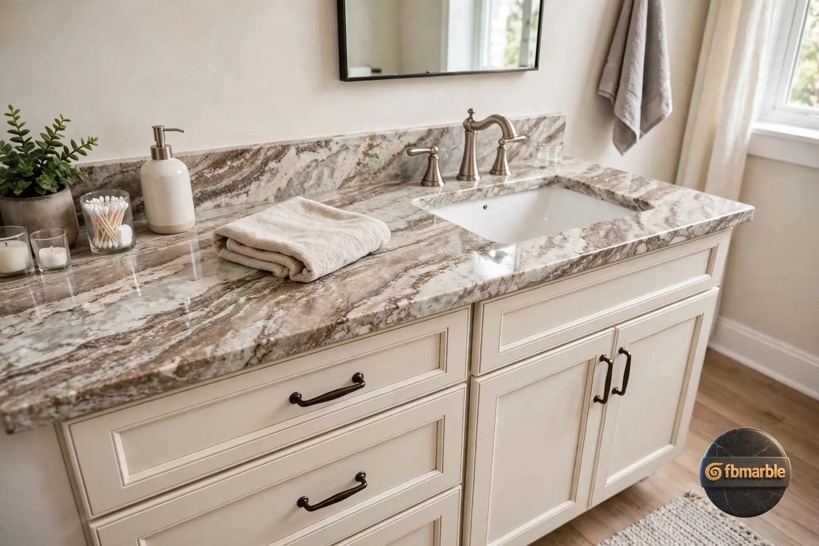 Brown Fantasy Granite photo 2 β Brazilian granite with swirling cream, brown and rust waves