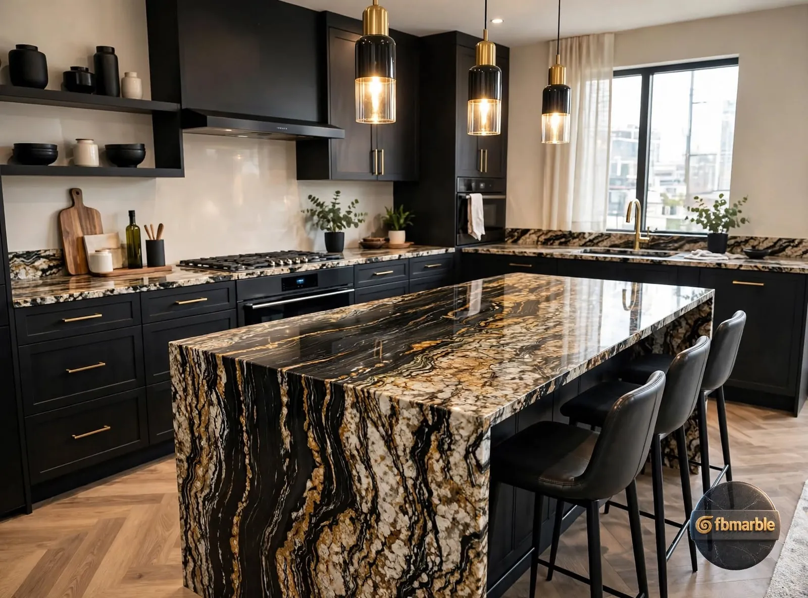 Magma Black Granite photo 3 – exotic Brazilian black granite with lava-orange flows
