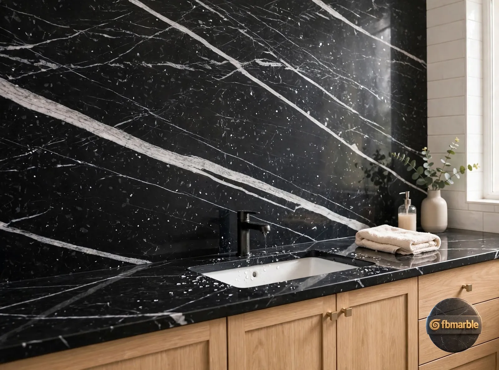 Marquina Black Granite photo 2 – black stone with fine white veining