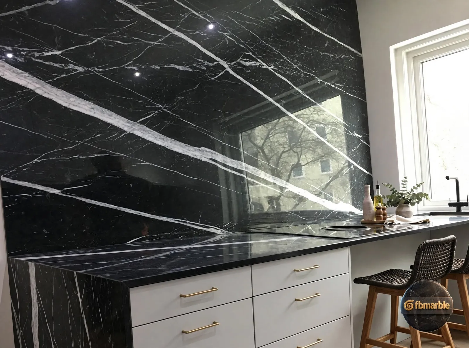 Marquina Black Granite photo 3 – black stone with fine white veining