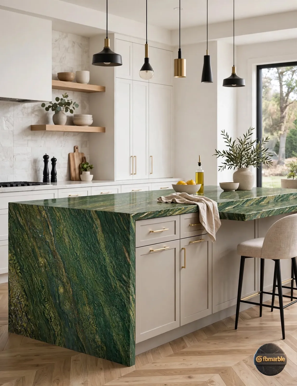 Picasso Green Granite photo 3 β vivid green granite with abstract black, white and gold