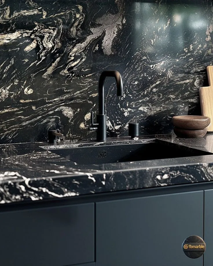 Titanium Black Granite photo 3 – ultra-dark black Indian granite with silver flecks