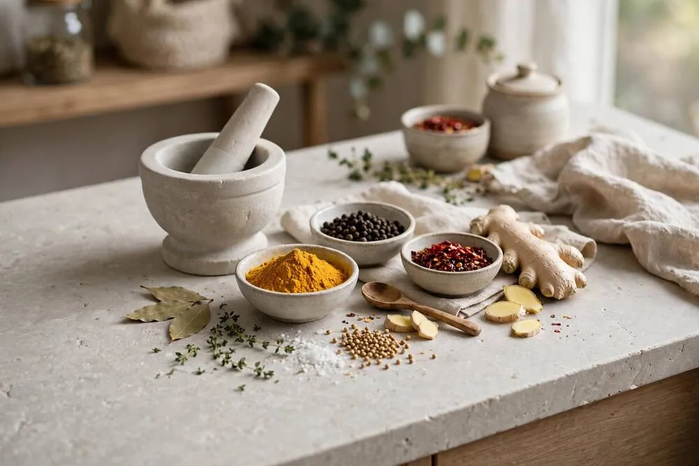 Limestone surface in a kitchen