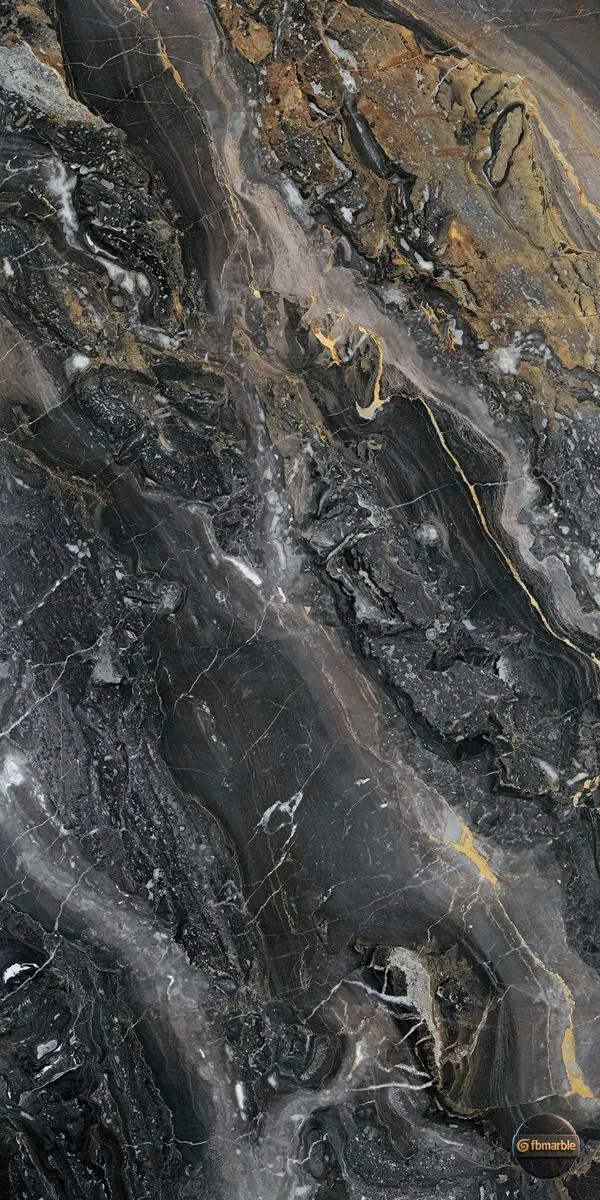 Black and Gold Marble β jet-black Pakistani marble with bold gold veining, 18mm polished slab