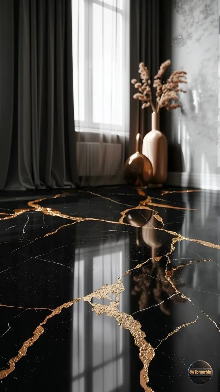 Black and Gold Marble photo 2 β jet-black Pakistani marble with bold gold veining