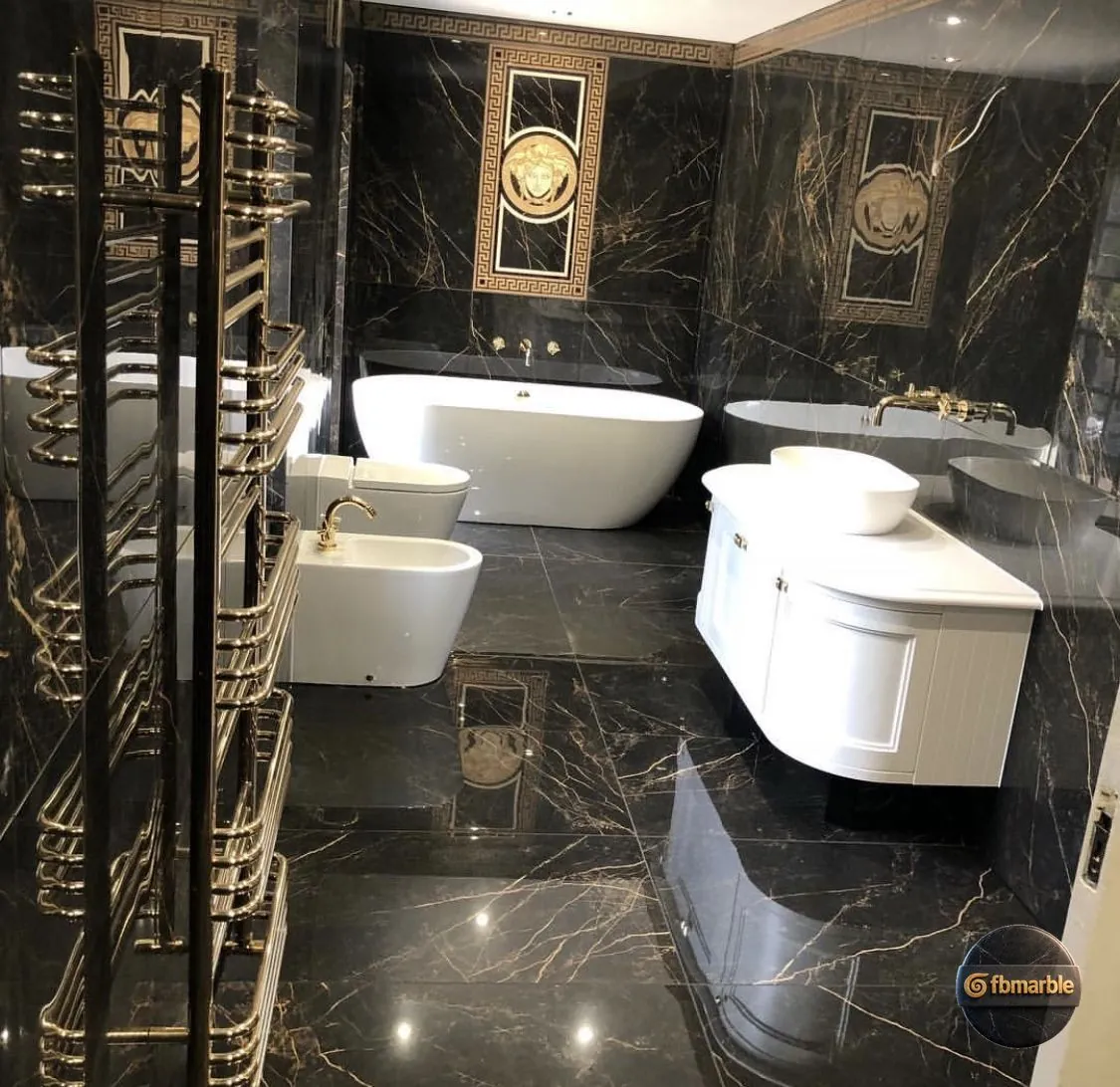 Black and Gold Marble photo 4 β jet-black Pakistani marble with bold gold veining