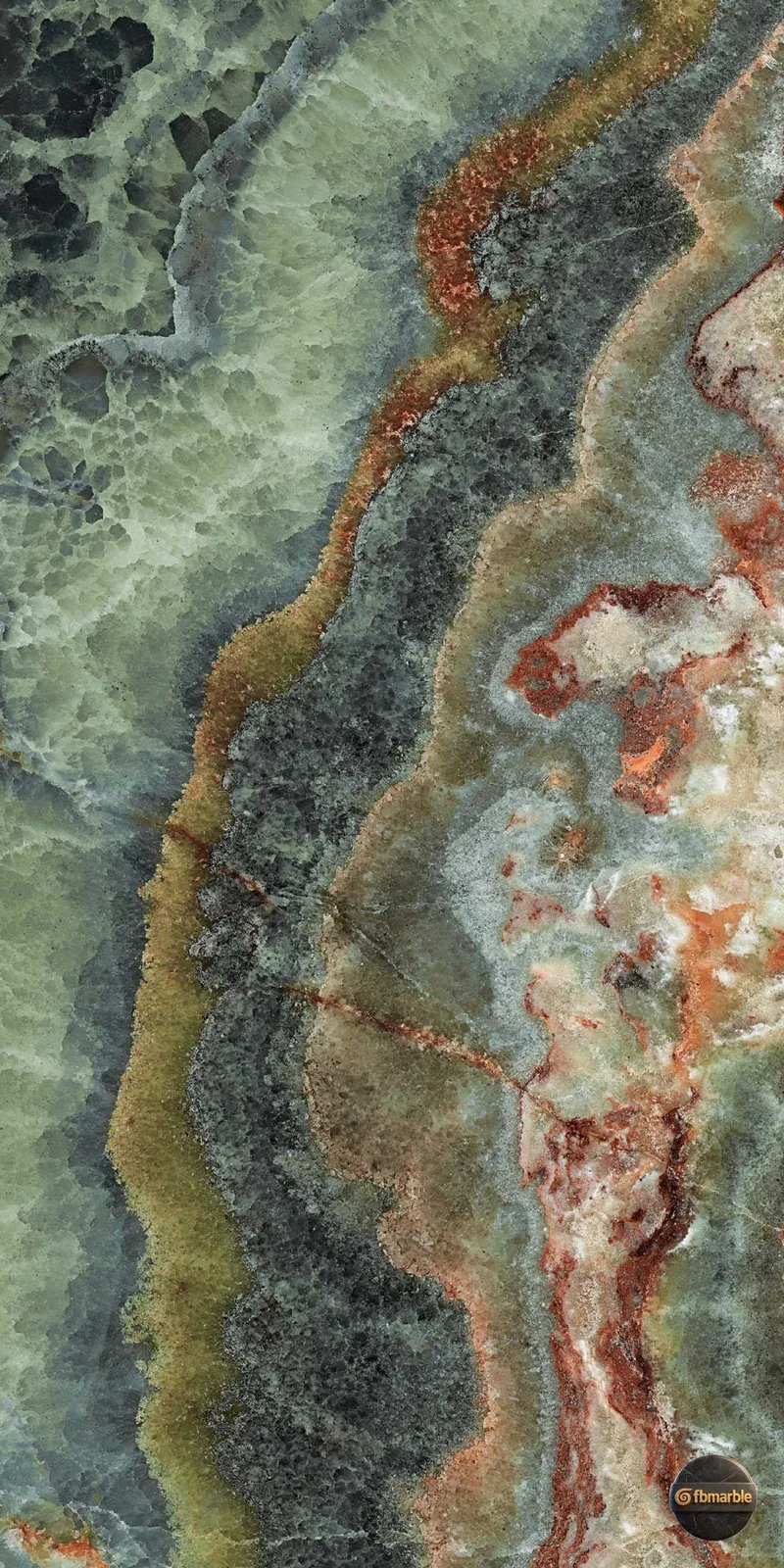Multi Green Onyx photo 2 – swirling multi-green Pakistani onyx, forest to mint