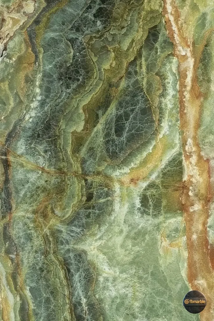 Multi Green Onyx photo 3 – swirling multi-green Pakistani onyx, forest to mint