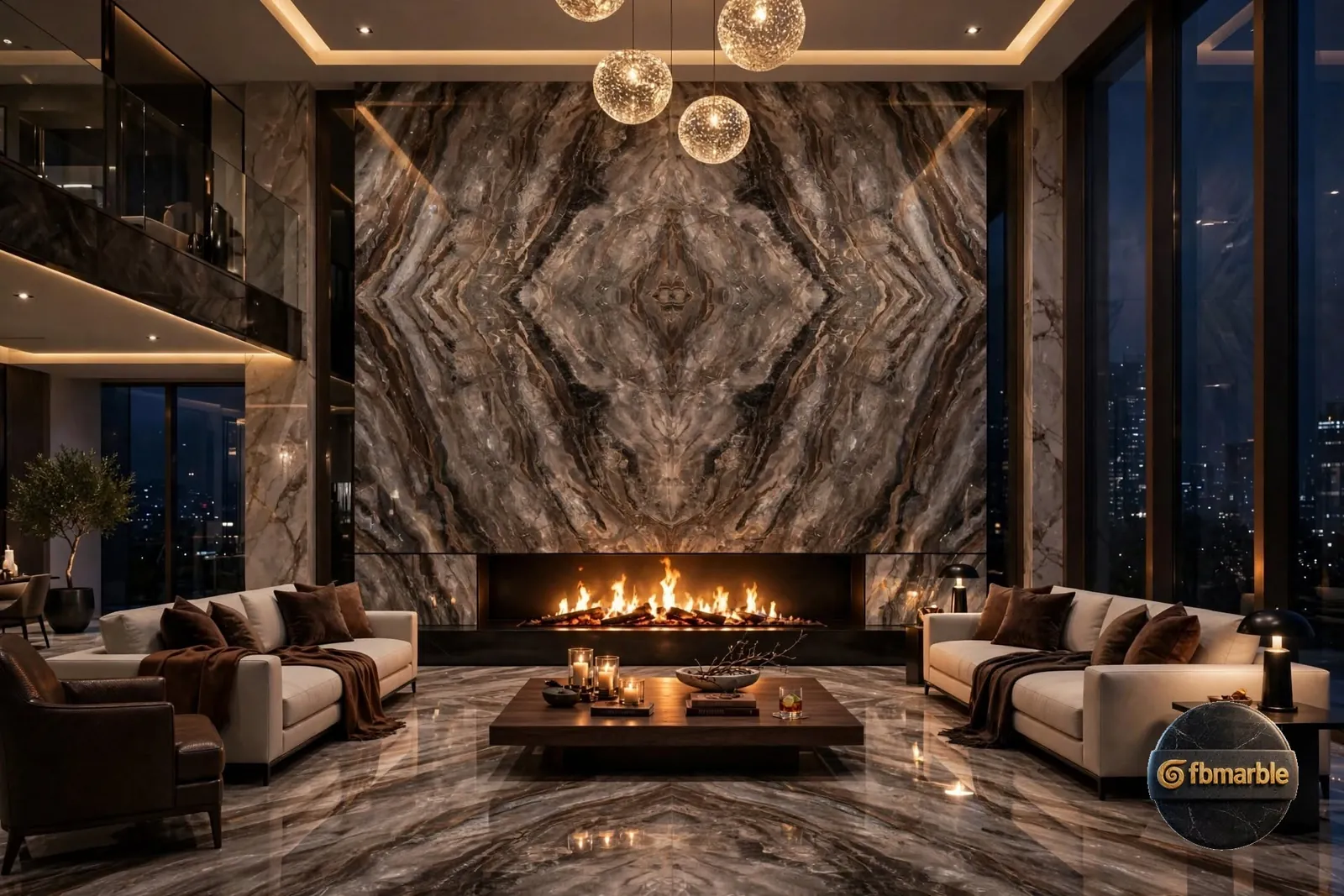 Andres Brown photo 2 β grey-brown marble-look porcelain with book-matched veining