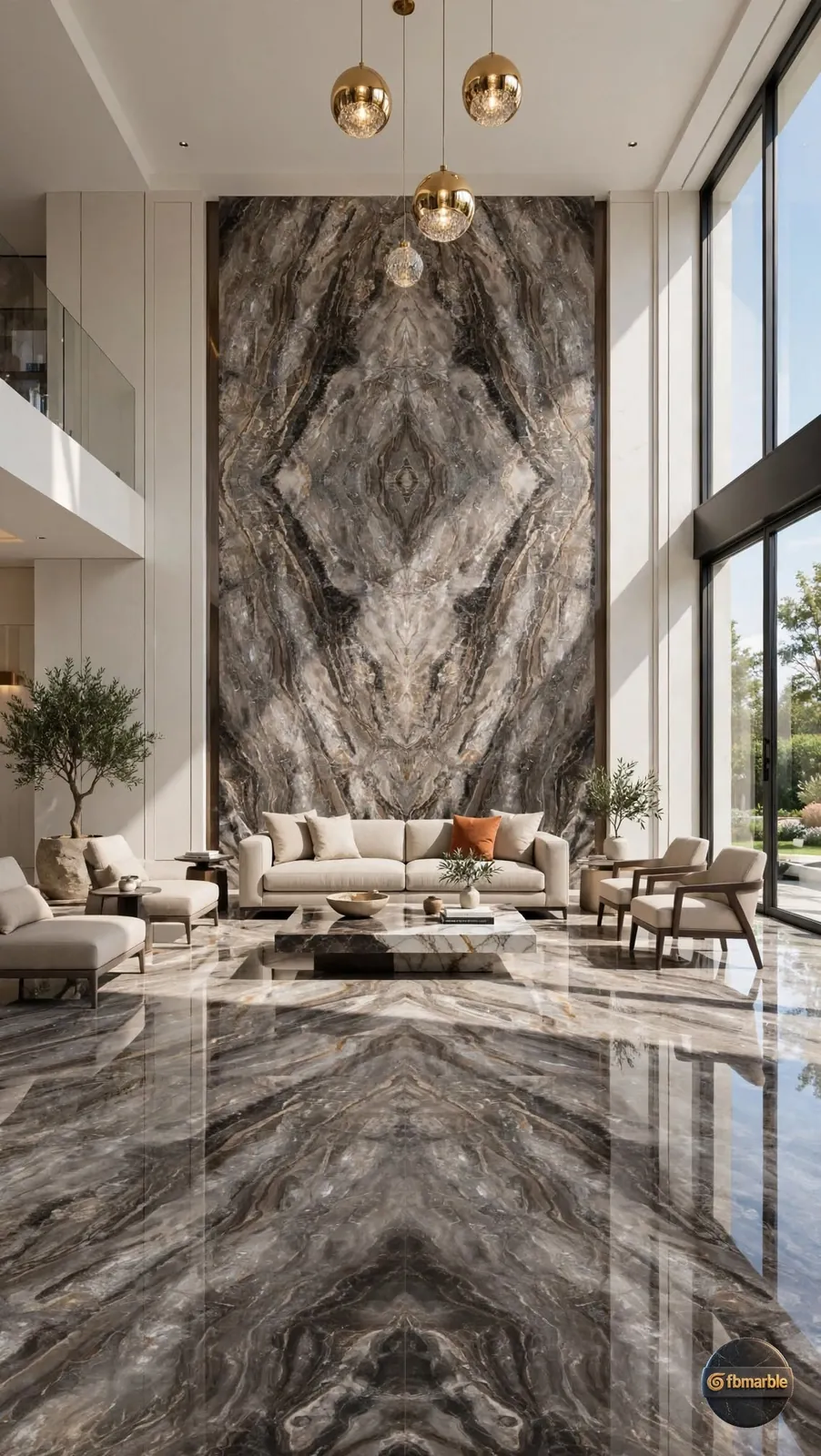Andres Brown photo 3 β grey-brown marble-look porcelain with book-matched veining