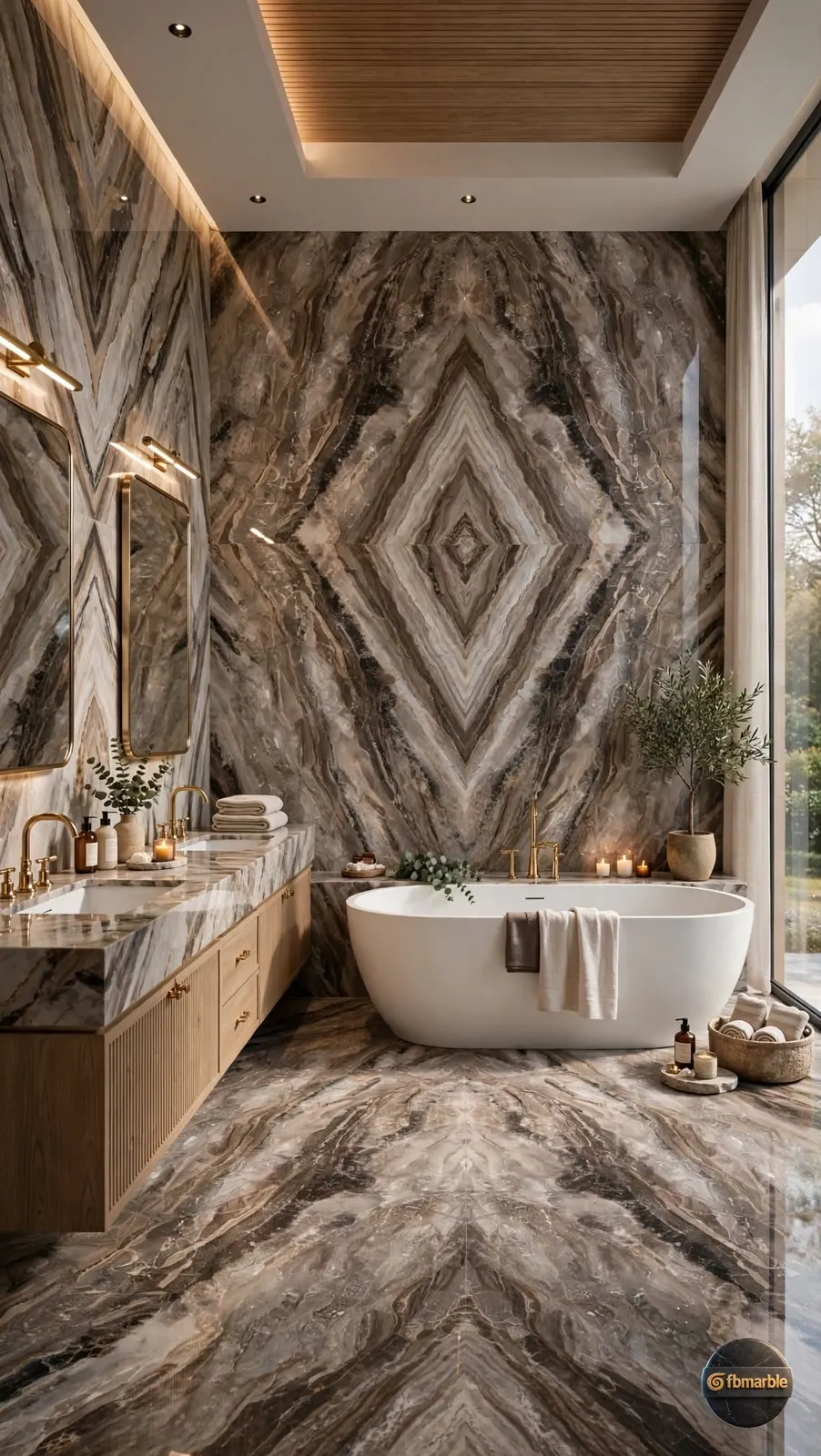 Andres Brown photo 4 β grey-brown marble-look porcelain with book-matched veining