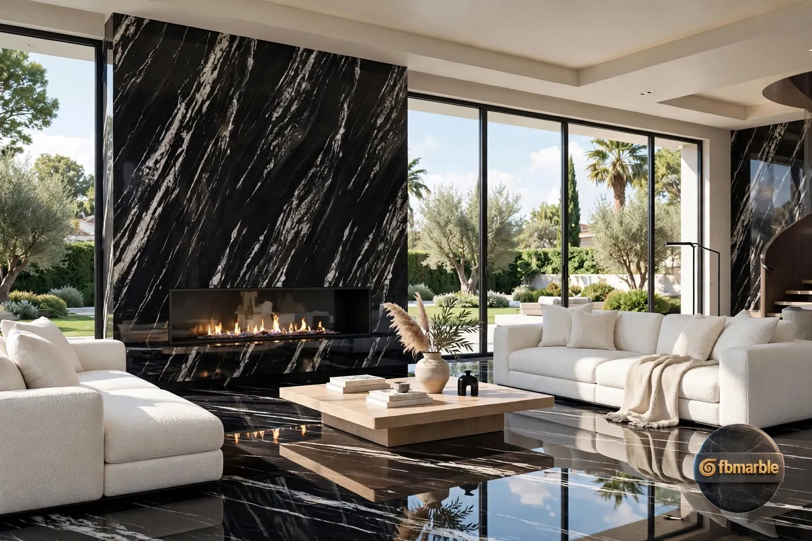 Brazilian Black Gold photo 2 β black marble-look porcelain with white and gold veins