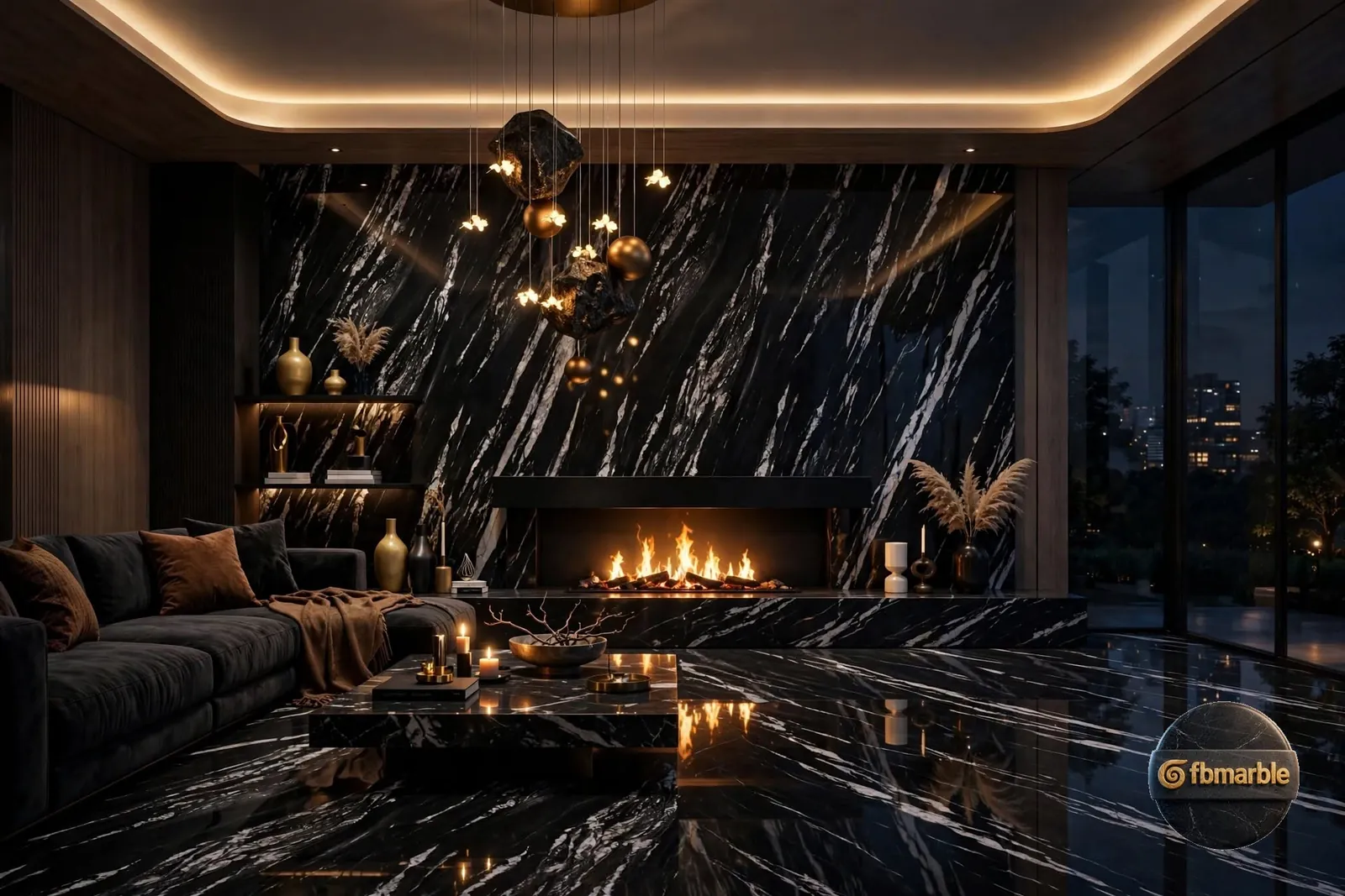 Brazilian Black Gold photo 3 β black marble-look porcelain with white and gold veins