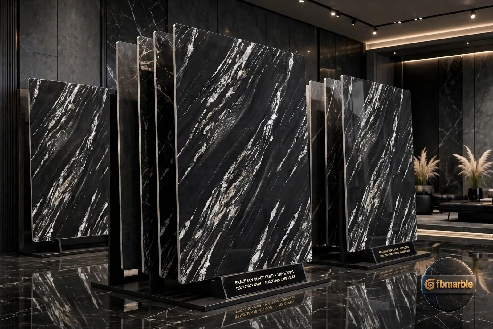 Brazilian Black Gold photo 4 β black marble-look porcelain with white and gold veins