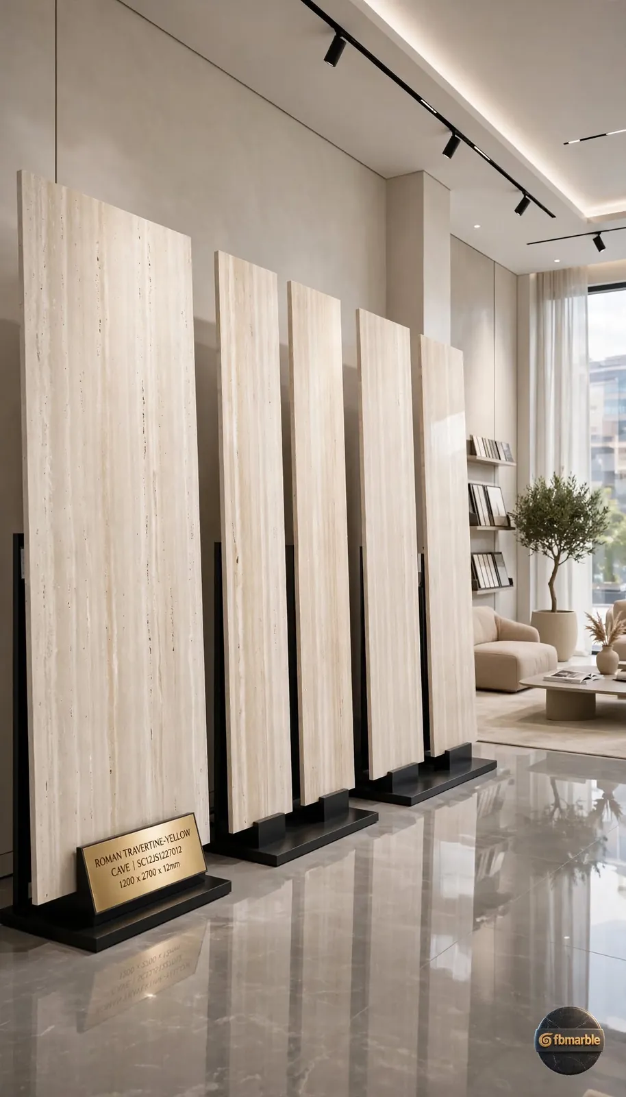 Cave photo 3 – cream travertine-look porcelain with linear texture