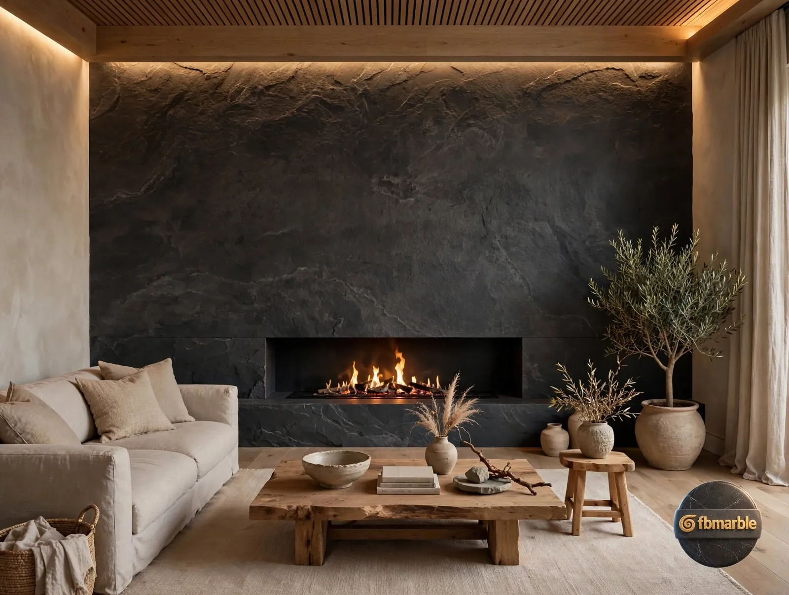 Charcoal Stone Slab photo 3 β charcoal stone-look porcelain with textured matt surface