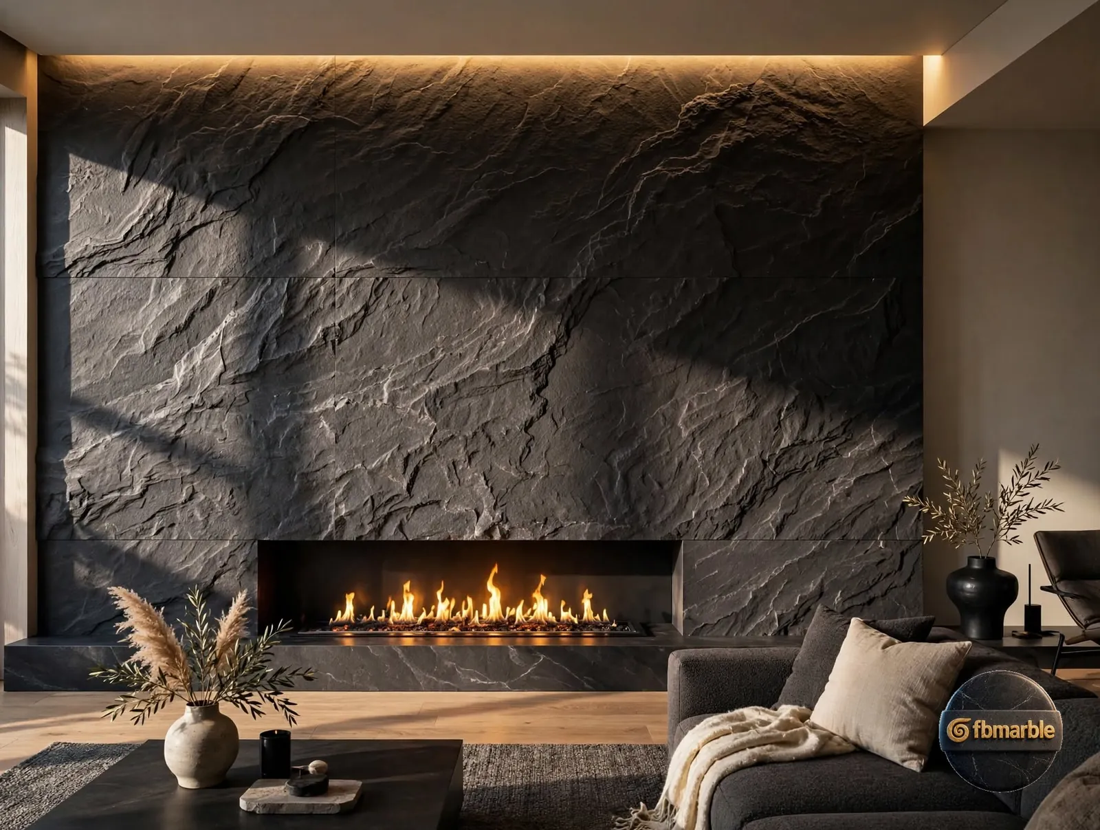 Charcoal Stone Slab photo 4 β charcoal stone-look porcelain with textured matt surface