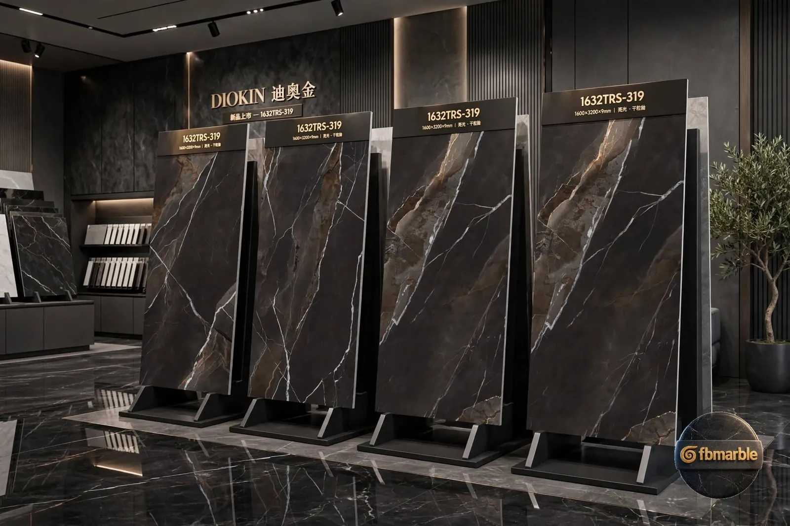 Diokin photo 3 β black marble-look porcelain with dramatic white veining