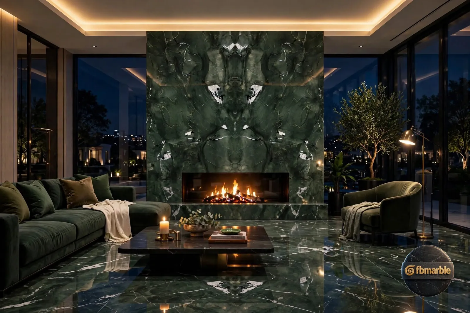 Green Avocado photo 2 β deep green marble-look porcelain with mirrored veining