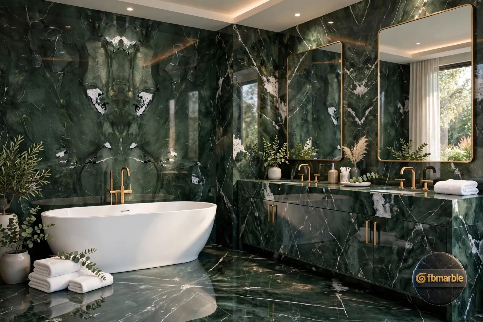 Green Avocado photo 3 β deep green marble-look porcelain with mirrored veining