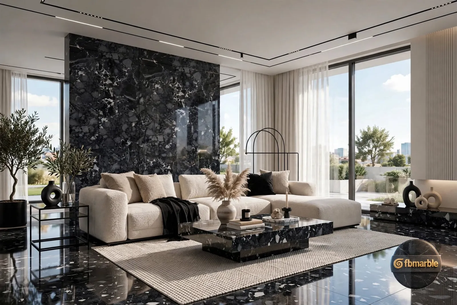 Mercedes Black photo 2 – bold black marble-look porcelain with white veins