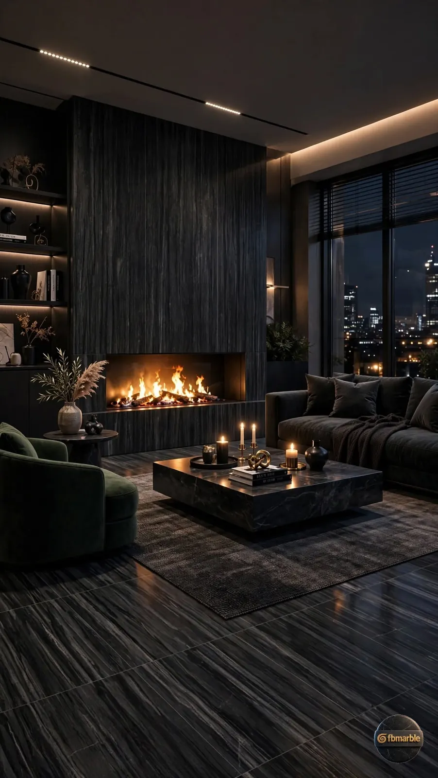 Milan Black Travertine photo 2 β charcoal travertine-look porcelain with fine linear grain