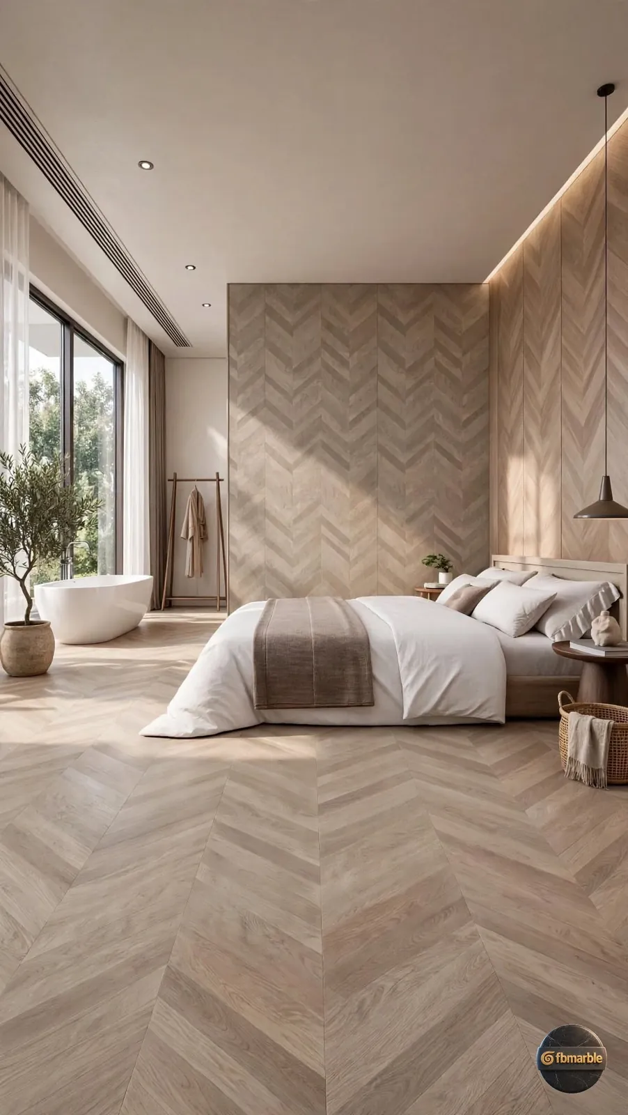 Nanmu – Natural photo 2 – wood-look porcelain in herringbone layout