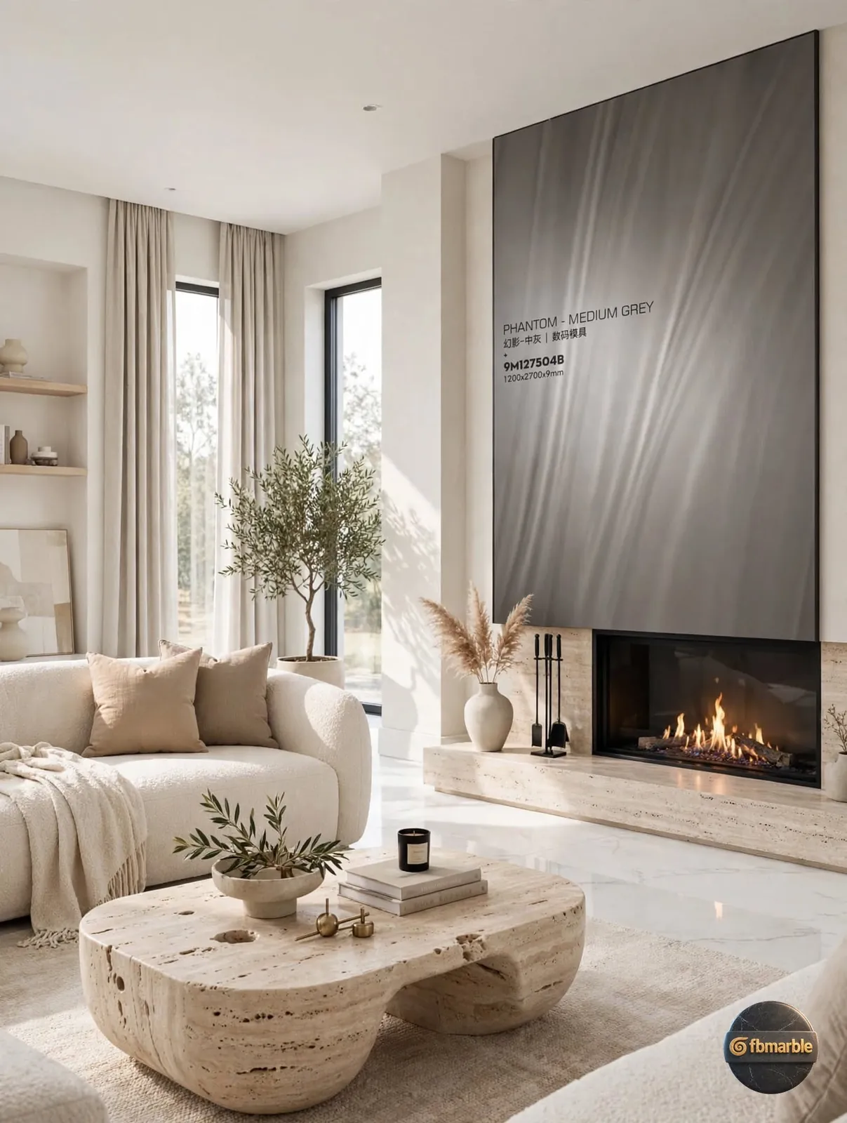 Phantom – Medium Grey photo 2 – medium-grey porcelain with brushed linear texture