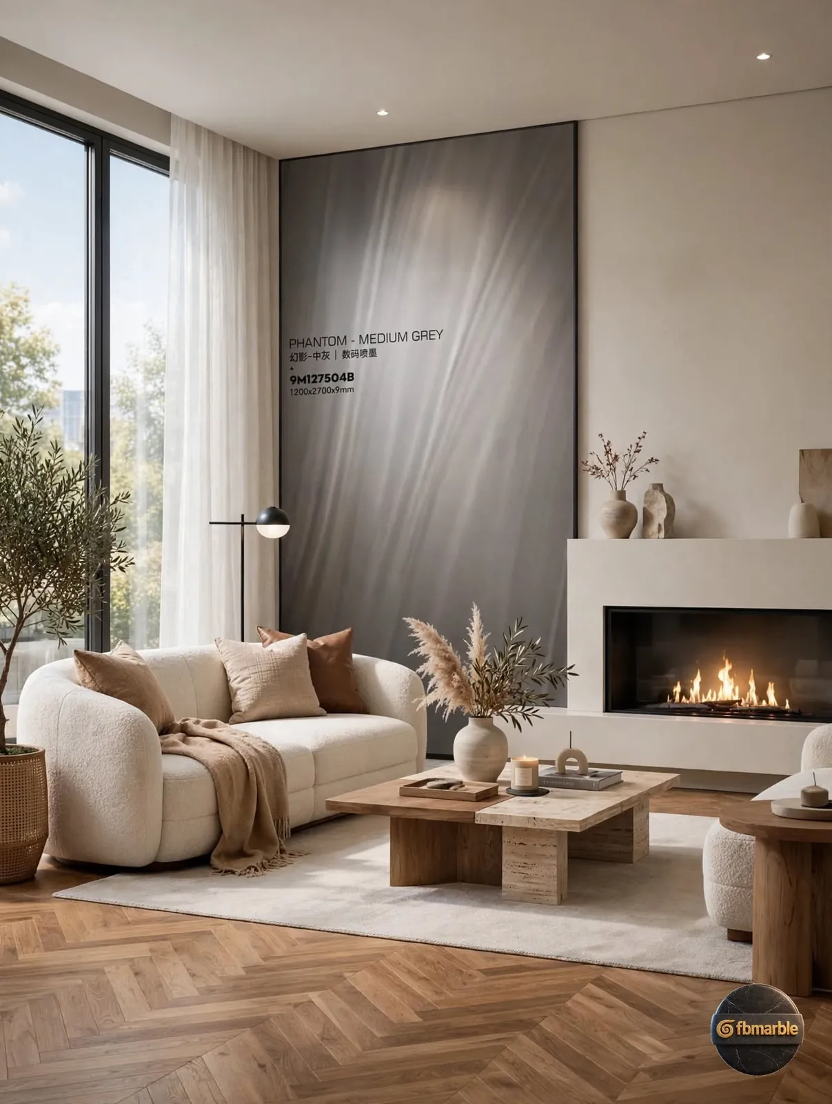 Phantom – Medium Grey photo 4 – medium-grey porcelain with brushed linear texture