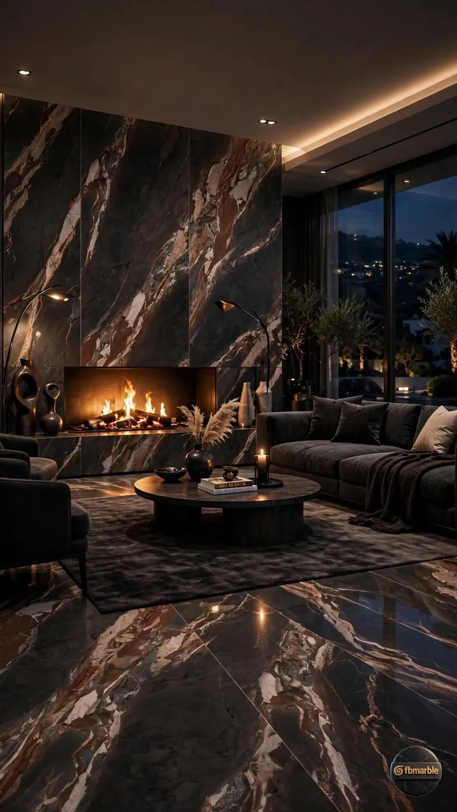 Positano Brown photo 2 – brown and rust marble-look porcelain with natural movement