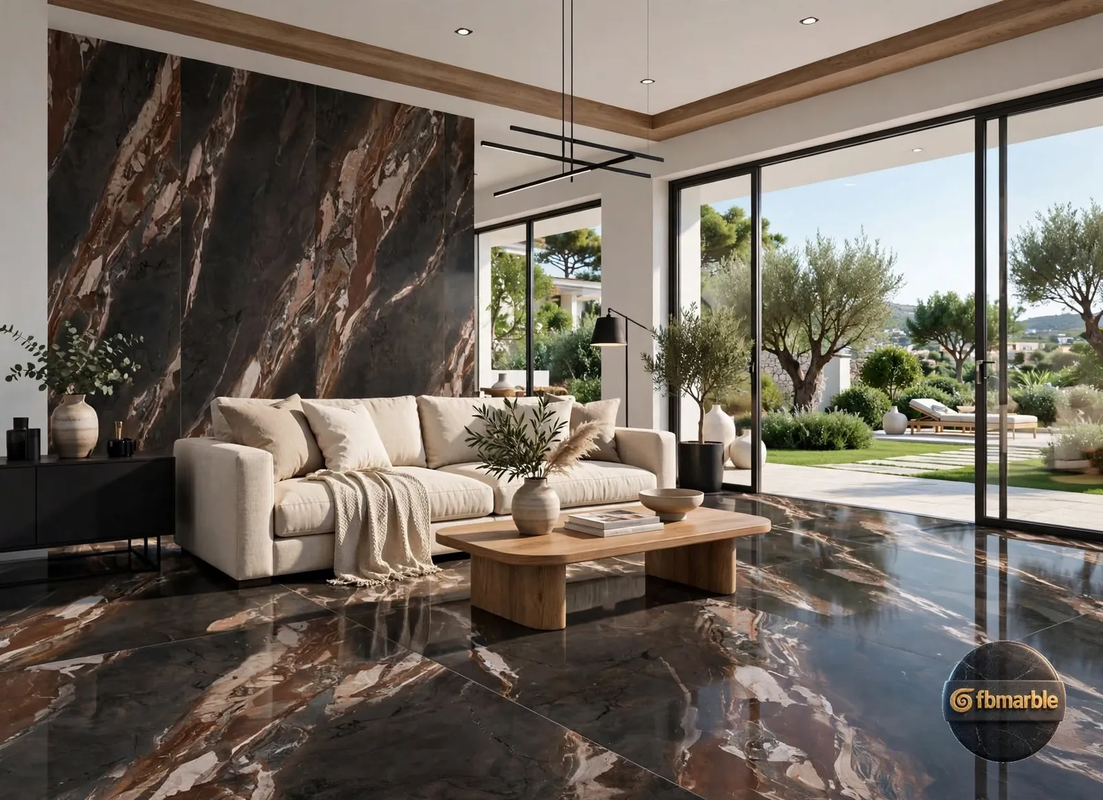 Positano Brown photo 4 – brown and rust marble-look porcelain with natural movement